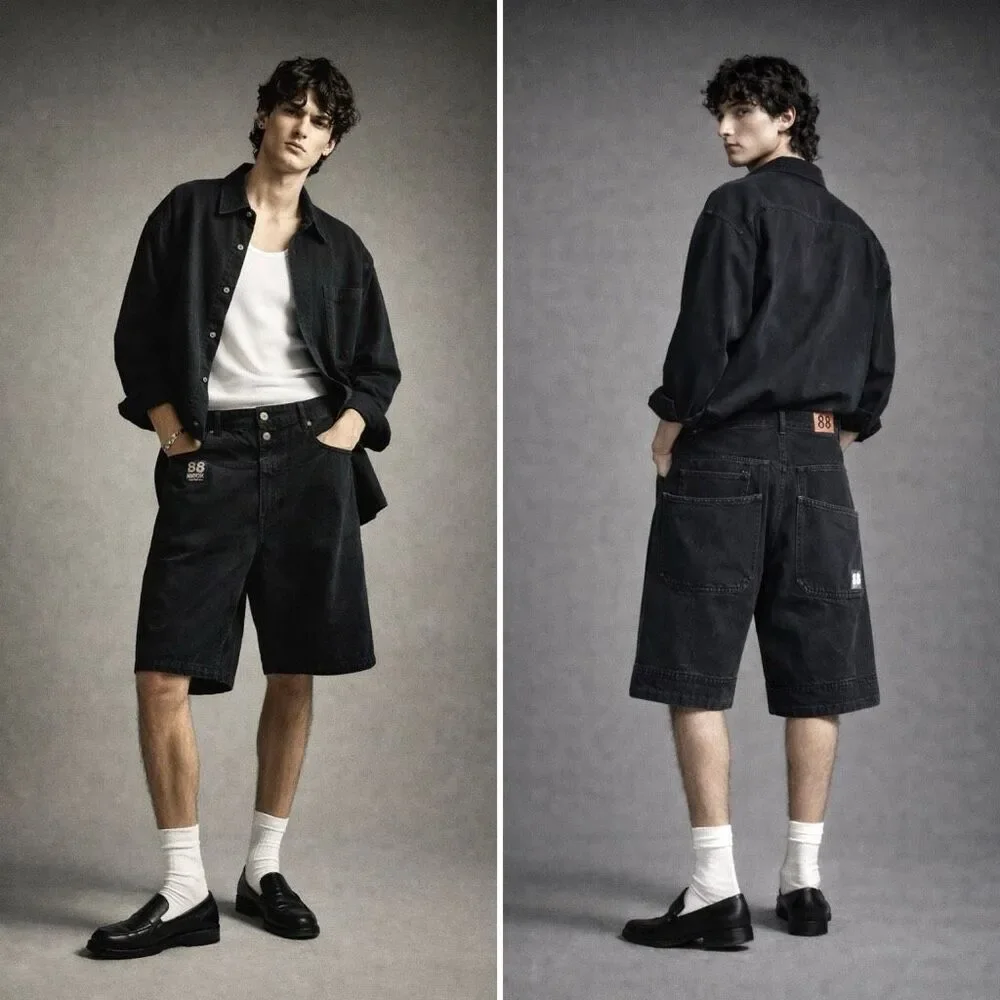 Vintage 88 North Black Denim Carpenter Shorts Y2K Skate Baggy Mens 36 Streetwear